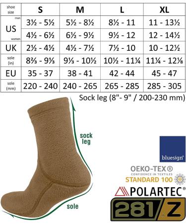 281Z Hiking Warm 8 Boot Liner Socks - Polartec Fleece Winter Socks - Coyote Brown (Small) - Military Tactical Outdoor Sport - Buy Online on GoSupps.com