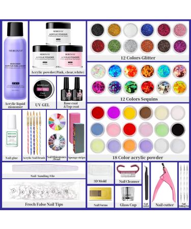 Morovan 42 Colors Acrylic Nail Kit: Acrylic Powder, Nail Gel, Glue, Glitters, Sequins, Brush Set, French Tips, File - Professional Nail Set with Everything Included - Buy Online on GoSupps.com