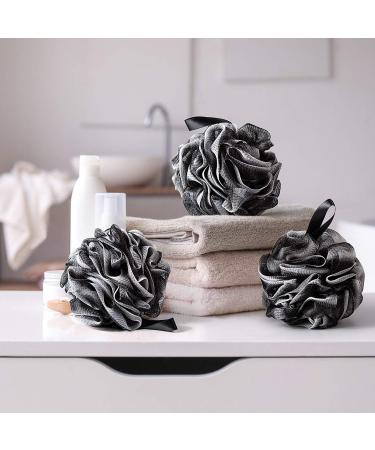 Loofahs Bath Shower Scrub Exfoliating Body Brush Pouf Scrubber Sponge Ball Mesh Bath loofah 3 Pack Black 3 Pack - Buy Online on GoSupps.com