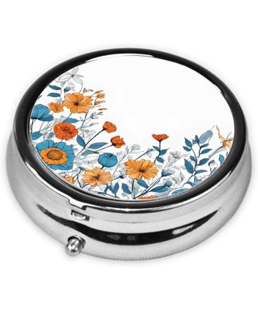 Turquoise Teal Floral Mini Round Pill Box - 3 Compartment Portable Pill Organizer for Travel Home & Office - Buy Online on GoSupps.com