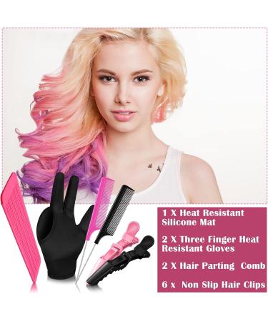 Skyley Hair Styling Tools Set - Hair Iron Heat Resistant Gloves Silicone Mat Clips & Combs for Perfect Curls - Buy Online on GoSupps.com