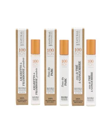 100BON 100% Natural Fragrances Vegan Cruelty Free Refillable Cologne Sprays Set 3 x 0.5 fl oz - Raspberry & Almond Citrus & Wood Fresh Tea & Ginger - Buy Online on GoSupps.com