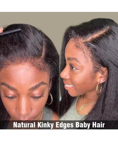 KeLang 16 Inch Kinky Straight Human Hair Lace Front Wig with Curly Baby Hair - Pre Plucked, Glueless Wigs for Black Women - Buy Online on GoSupps.com