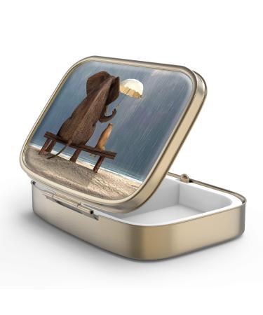 Pill can box with mirror retro 2 compartment Small pill box bronze rectangular pill box or vitamins fish oil nutritional supplements pills contain 1 piece F-6-Cute Elephant