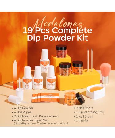 MODELONES Dip Powder Nail Kit Starter 4 Colors Fall Orange Brown Glitter | All-in-One DIY Manicure Set with Base Top Coat & Activator | Perfect Halloween Gift for Beginners - Buy Online on GoSupps.com