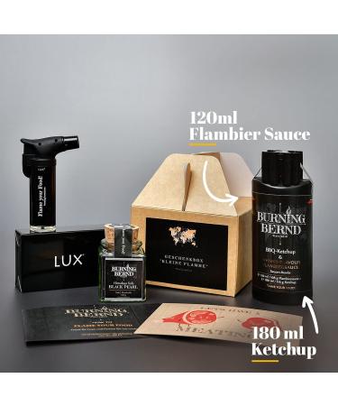 BBQ Ketchup for Flamb ing | Gourmet Grill Gift Box | Burning Bernd Whisky Flavor & Gun Powder Chili Salt - Buy Online on GoSupps.com