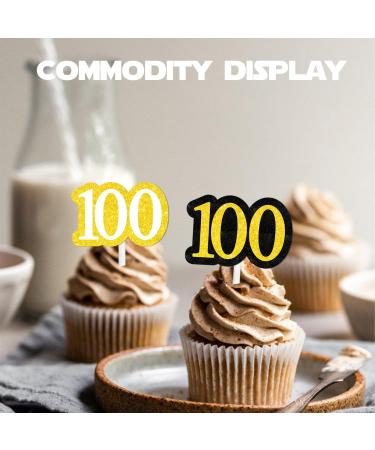 18pcs Black Gold Glitter Dessert Cupcake Pick for Cheer to 100th Years Old Theme Decor Supplies Men Women Happy 100 Birthday Wedding Anniversary Party Decoration - Buy Online on GoSupps.com