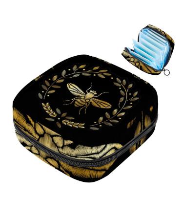 Embroidered bee ladies napkins-storage bag menstrual pad bag portable menstrual cup pocket with zipper for teenagers girls women women