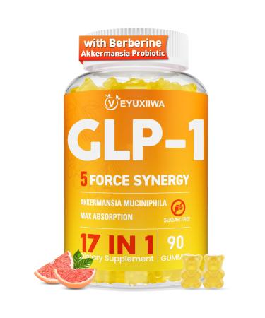 GLP-1 Supplement for Women 5X GLP-1 Blends with Akkermansia Probiotic & Berberine 17-in-1 High Efficiency GLP-1 Probiotic Gummies for Energy Digestion & Gut Yuzu Flavor Sugar Free - 90 Gummies