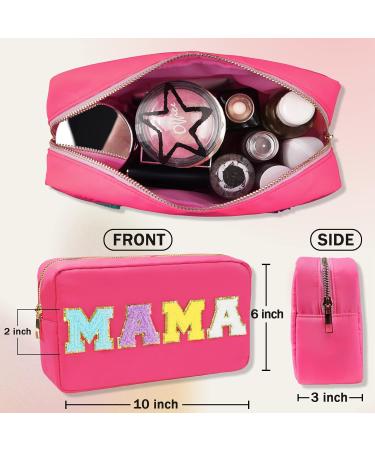 Nylon Washable Valentines Gift Makeup Bag - Women Chenille Letter Travel Organizer Pouch for Mama Cosmetics with Patches (Rose Red) - Buy Online on GoSupps.com