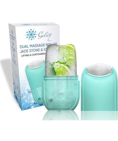 Gelicy V&P Contour Ice Cube & Jade Roller for Face Ice Roller for Face and Eyes - Ice & Jade Facial Massager - Beauty Skin Care Tool Jade & Ice for Lifting and Contouring Gift for Women (Blue)