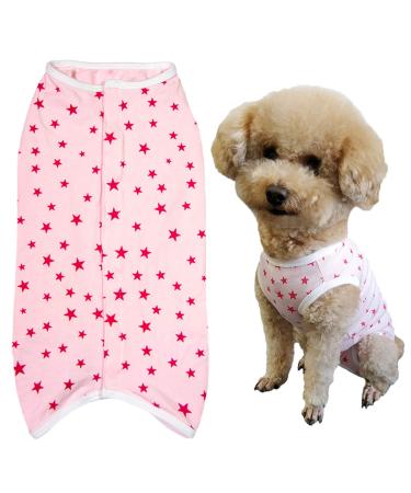 Dogs Recovery Suit Post Surgery Shirt for Puppy, Wound Protective Clothes for Little Animals(Pink Stars-m) Medium pink stars