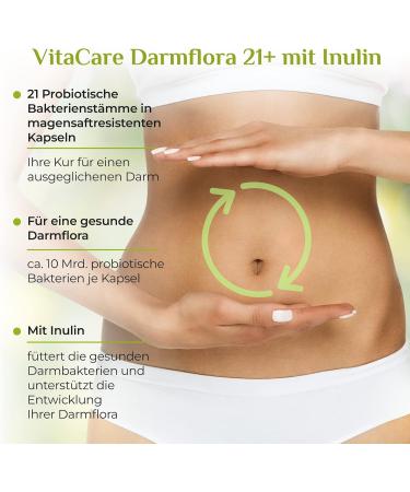 Vitacare Intestinal Flora 21+ | 180 Vegan Capsules with 21 Bacterial Cultures & Prebiotic Inulin - Buy Online on GoSupps.com