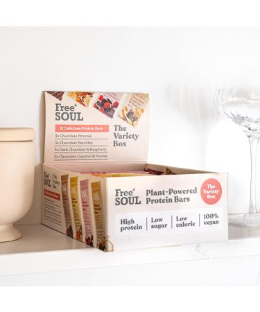 Free Soul Vegan Protein Bar | Plant Based Chocolate | High Protein Dairy Free | Low Sugar Low Carb | Sucralose Free Palm Oil Free | 12 Count Variety Box - Buy Online on GoSupps.com