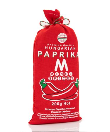 Menol Spices Authentic Hungarian Hot Paprika Powder 7oz - Premium Quality from Szeged, Hungary - Very Spicy & Vibrant Red for Gourmet Cooking - Buy Online on GoSupps.com
