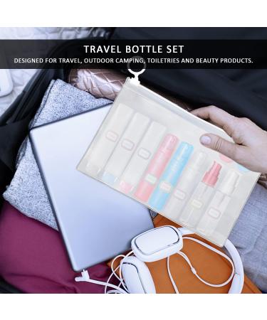 12-Piece Travel Bottle Set with 2 sheets Label Stickers 1-Piece Toiletry Bag Hose Squeeze Bottle Spray Bottle Refillable Liquid Container for Toiletries Cosmetics - Buy Online on GoSupps.com