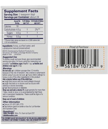 Little Remedies Honey Cough Syrup 4 fl oz - 100% Natural, Ages 12 Months & Up - Buy Online on GoSupps.com