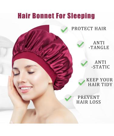 2 Piece Satin Hair Hood Set for Women | Night Sleep Cap - Reusable Elastic Hair Protection for Short & Long Curly Hair (Red & Gold) - Buy Online on GoSupps.com