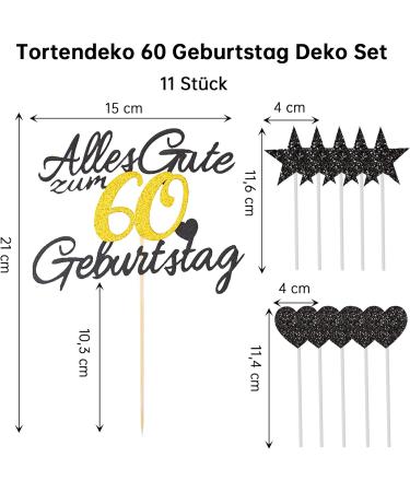 60th Birthday Cake Decoration Set - 11 Pieces Gold Rock Perfect for Men & Women | Happy 60th Birthday Cake Topper & Tortendendeco - Buy Online on GoSupps.com