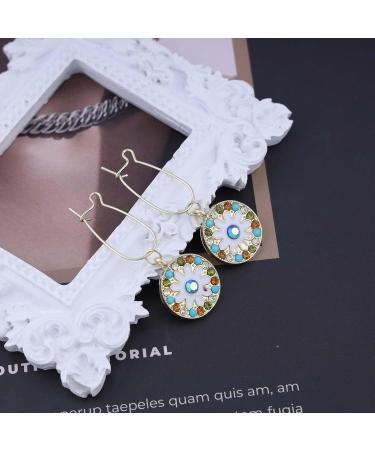 Vintage Colorful Crystal Round Drop Earrings for Women | Geometric Rhinestone Jewelry - Buy Online on GoSupps.com