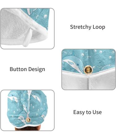 Little Blue Dolphins Hair Towel 2 Pack - Super Absorbent Quick Dry Hair Turbans for Women & Girls - Buy Online on GoSupps.com