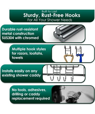 Starich Shower Caddy Hooks & Razor Holders - Durable Shower Hooks for Luffa & Razors - Silver 2 Open Design - Buy Online on GoSupps.com