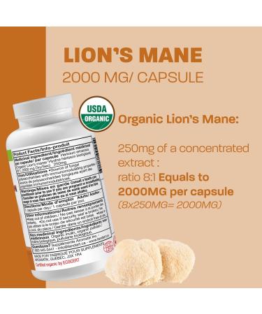 Certified Organic Lion's Mane - Cognition & Memory - 120 capsules - 2000mg- Fruiting Body - Multiple Extraction - Over 25% Beta-glucans - Made in Canada - Buy Online on GoSupps.com