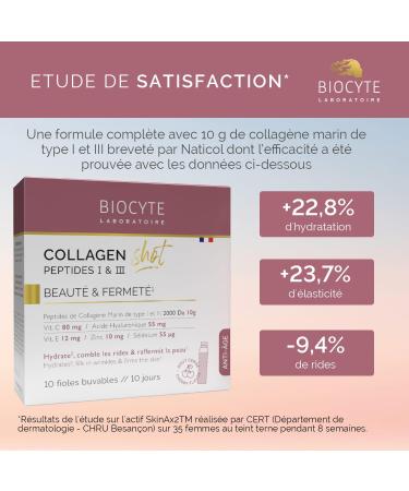 BIOCYTE Collagen Shot - Moisturizes Fills Wrinkles Firms Skin - Marine Collagen Hyaluronic Acid Vitamin C and E Zinc - 1 Vial per Day - 10 Day Program - Buy Online on GoSupps.com