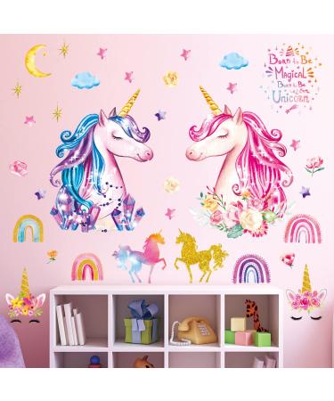 DECOWALL DS-8049 Large Colorful Unicorn Wall Stickers Rainbow Stars Decals for Kids Girls Baby Birthday Bedroom Nursery Living Room Art Home Decor Decoration Removable