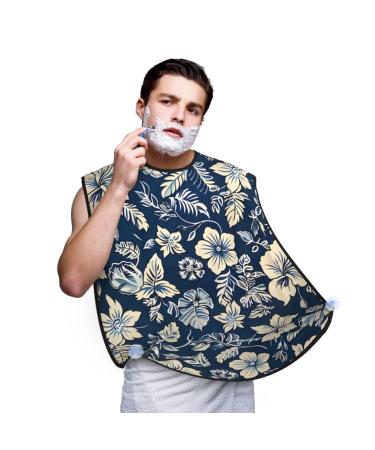 Blue and White Flowers Printed Shaving Bib Gifts for Dad Waterproof Floral Beard Apron One Size Fits All