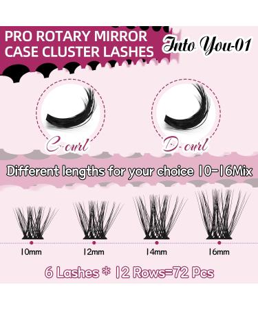 Pro Individual Eyelashes - 72 PCs Cluster Lashes with Rotating Mirror | DIY Eyelash Extensions | Into You-01 D-10-16 Mix - Buy Online on GoSupps.com