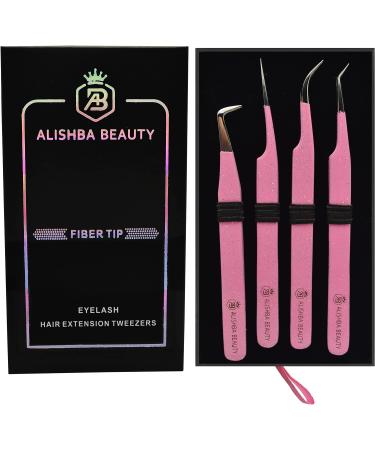 Alishba Beauty Glitter Sparkle Eyelash Extension Tweezers - Set of 4 Precision Fiber Tip Grip Japanes Stainless Steel Tweezers in Glitter Pink - Buy Online on GoSupps.com