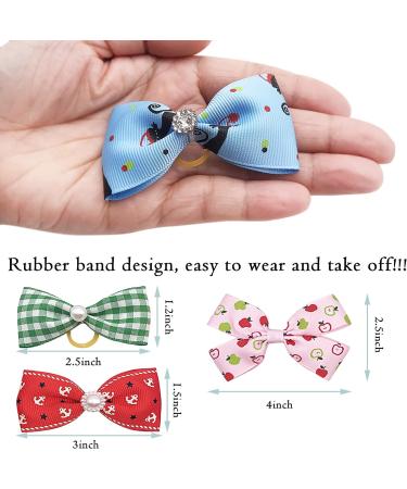 Pet Show Big Dog Hair Bows - 20 Pairs for Small to Large Dogs and Cats | Rhinestone Floral Bowknot Grooming Accessories with Rubber Bands - Pink, Blue - Buy Online on GoSupps.com