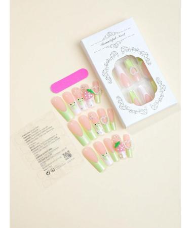 24pcs Heart Green Coffin Fake Nail Strawberry Press on Nails Trendy Frogs Coffin Nails Luxurious Nails Acrylic Nails Fake Nails For Women Girls - Buy Online on GoSupps.com