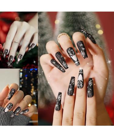 Medium Christmas Stiletto Nails - 4 Boxes Acrylic Nail Tips with Jelly Gum for Holiday Parties - Buy Online on GoSupps.com