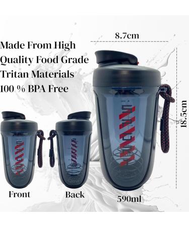 Qavi Protein Shaker Bottle 590ml Black - Stainless Steel Mixing Wire Ball, Tritan Material, BPA Free, Leakproof & Odourless - Buy Online on GoSupps.com