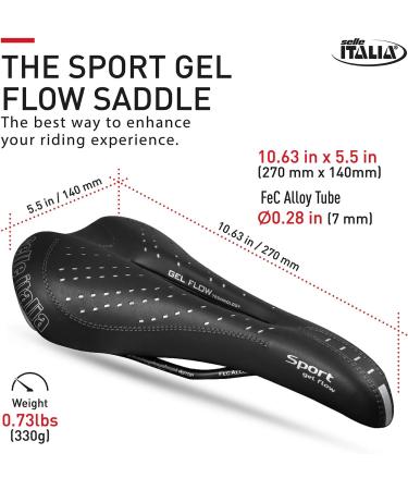 Selle Italia Sport Gel Flow Bike Saddle for Men and Women - Black 270x140mm - Buy Online on GoSupps.com