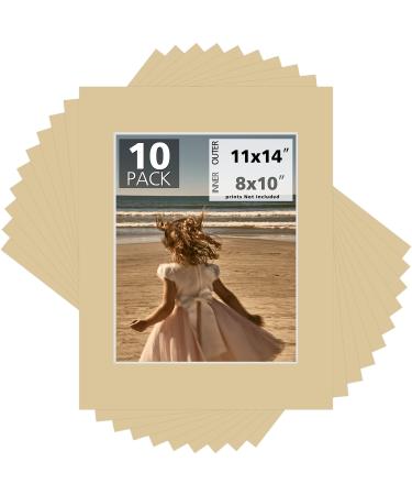 Mat Board Center Pack of 10 11x14 for 8x10 Compatible Beige Color Mats - Acid Free 4-ply Thickness White Core - for Pictures Photos Framing