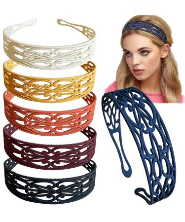 6pcs Fashion Plastic Headbands for Women Girls Flower Solid Hair Headbands with Tooth Hard Hair Accessories