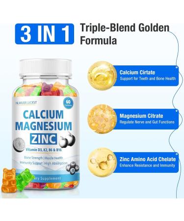 1200mg Calcium Gummies with Vitamin D3,K2,B6 Calcium Citrate Magnesium Zinc for Bon & Immune Support, Calcium Supplements for Women&Men 120 Chews 60 Count (Pack of 2) - Buy Online on GoSupps.com