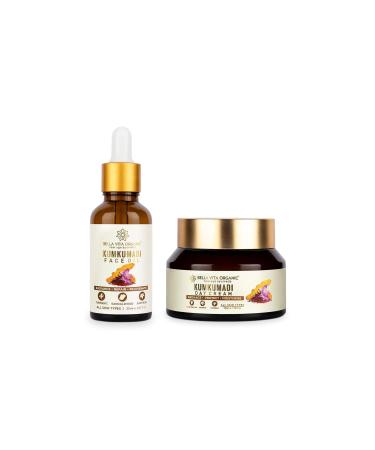 Bella Vita Organic The Ultimate Radiance Kumkumadi Combo Repair & Rejuvenate Skin with Turmeric & Sandal Includes Face Oil 30 ml & Face Cream 50 gm