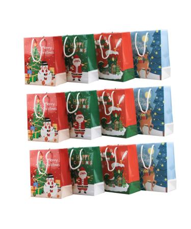 ABOOFAN 12pcs Christmas Tote Bag Bags Tote Bags Party Supplies Festival Packing Bag Paper Christmas Bag 23X19X9CM Assorted Color