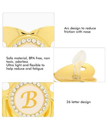 Premium Glittering Golden Baby Pacifier - Curved Design Safe Materials 26 Letters (B) with Clips for 6-18 Months - Buy Online on GoSupps.com