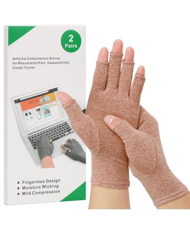 2-Pair Arthritis Compression Gloves for Alleviate Rheumatoid Osteoarthritis Carpal Tunnel Raynauds Disease Ease Muscle Tensi on Fingerless Breathable & Moisture Women and Men (Coffee Small) Coffee S