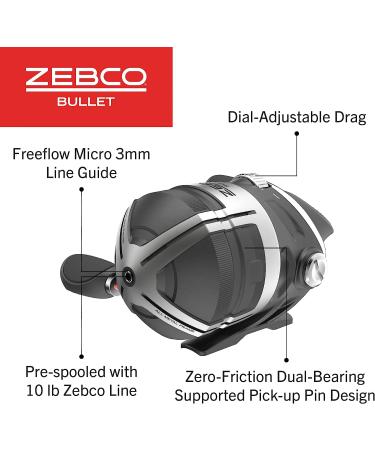 Zebco Bullet Spincast Fishing Reel  Size 30 Reel  Fast 29.6 Inches Per Turn  GripEm All-Weather Handle Knobs  Pre-Spooled with 10-Pound Zebco Fishing Line - Buy Online on GoSupps.com