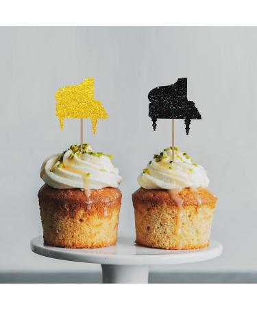 Piano Cupcake Toppers Piano Birthday Cupcake Toppers Music Themed Dessert Picks Musician/The Pianist Birthday Party Decoration - Black & Gold Glitter - Buy Online on GoSupps.com