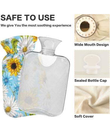 Summer Flowers Hot Water Bottle with Cover - 1L BPA Free Pain Relief Bag for Bed Hands & Feet - Buy Online on GoSupps.com