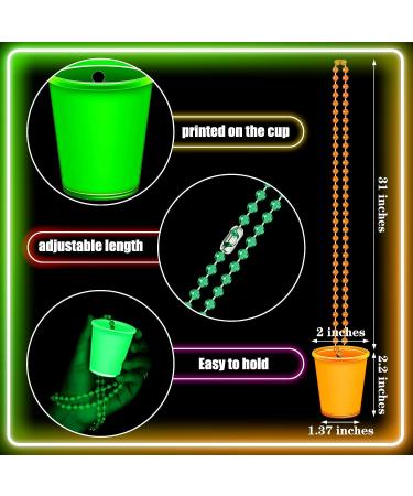 24 Pieces Light Up Shot Glass Necklaces - Glow in the Dark Neon Plastic Cups on Beaded Chains for Halloween, Christmas, Wedding - Party Favors in 6 Colors - Buy Online on GoSupps.com