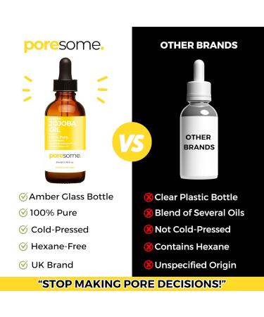 Poresome Golden Jojoba Oil for Hair & Skin - 100% Pure Cold Pressed Unrefined Hexane Free - Vegan Cruelty & Fragrance Free - UK Made - 50ml - Buy Online on GoSupps.com