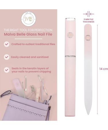 Malva Belle Crystal Glass Nail File - Long Lasting Double Sided Filing Tool for Natural Nails - Light Pink 3mm - Buy Online on GoSupps.com